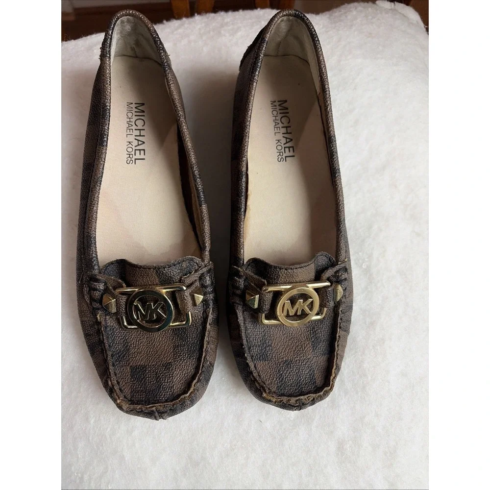 Michael Kors Shoes 4.5M Moccasin Loafers Slip On Gold MK Flats‎